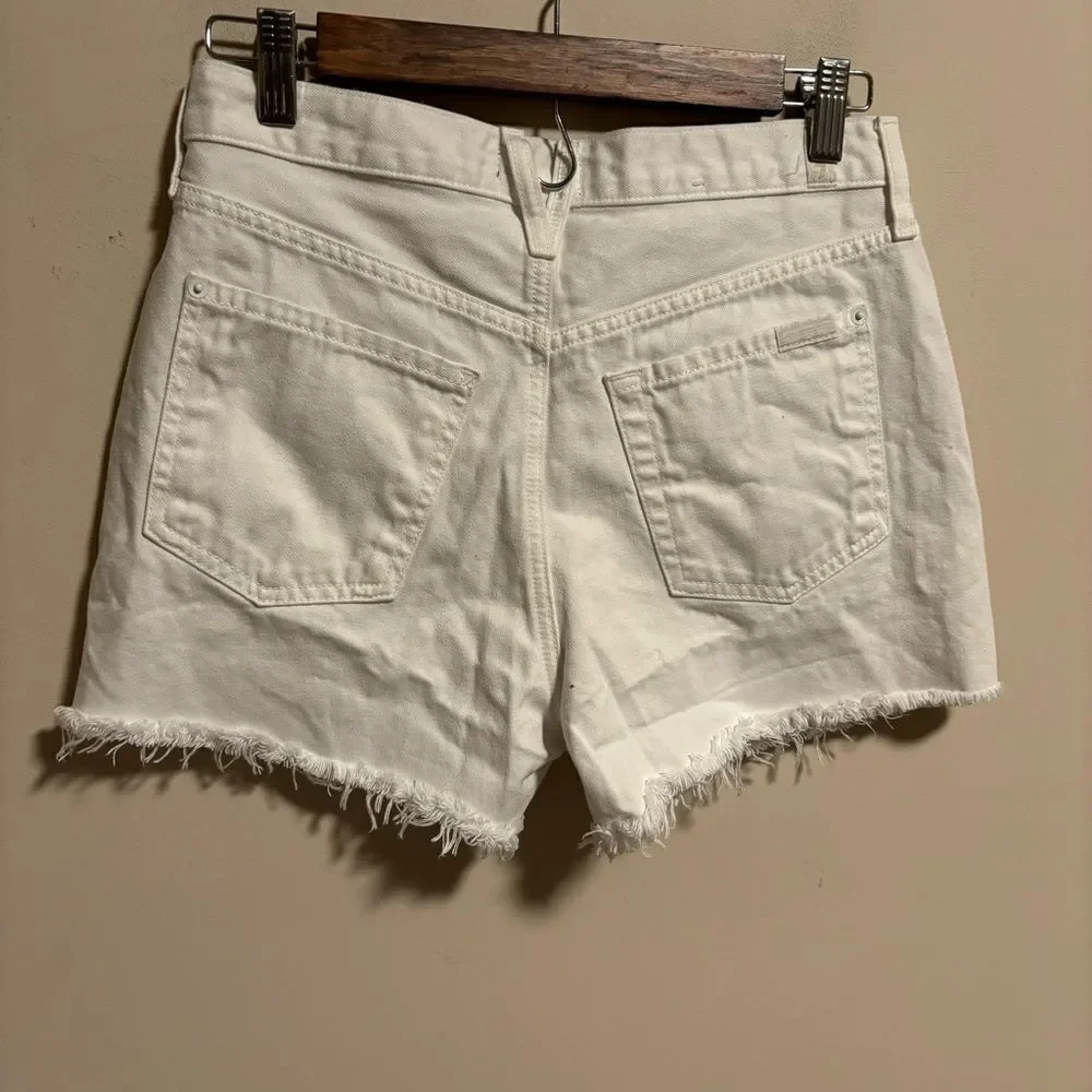 7 For All Mankind Monroe Revolve Cut Off Raw Hem Shorts Clean White- Size 25
